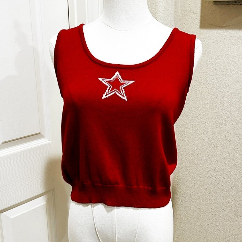 St. John Collection by Marie Red Santana Knit Star Tank Top Crop Sz P